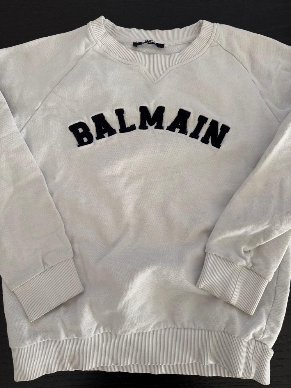 Balmain White Crewneck Sweatshirt with Black Logo